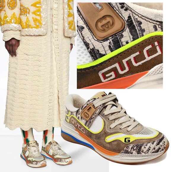 GUCCI SNEAKERS ULTRAPACE LIZARD LEATHER SHOES w LOGO sz 39.5 G 9.5 US - Picture 1 of 15